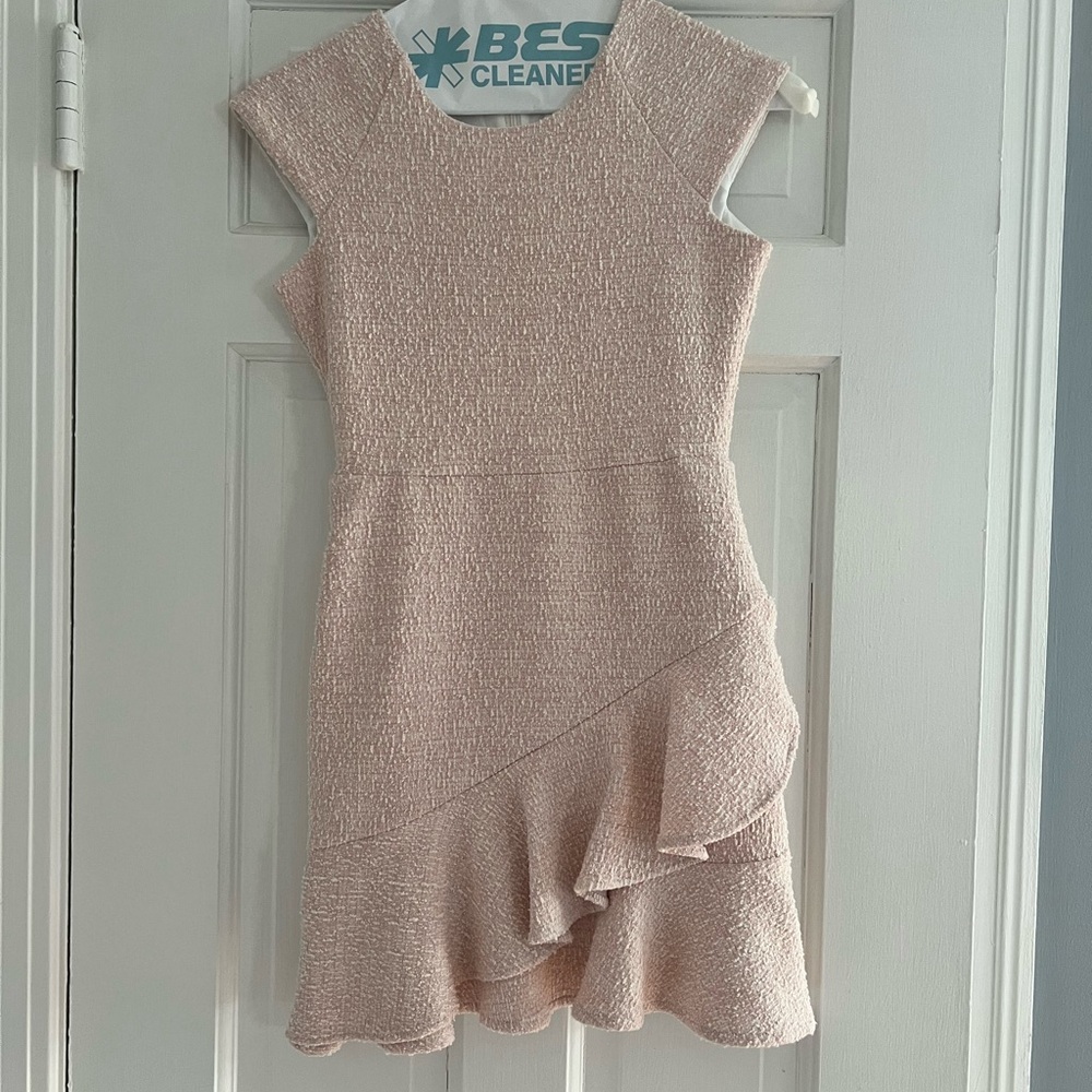 Pink Asymmetrical Ruffled Sheath Dress